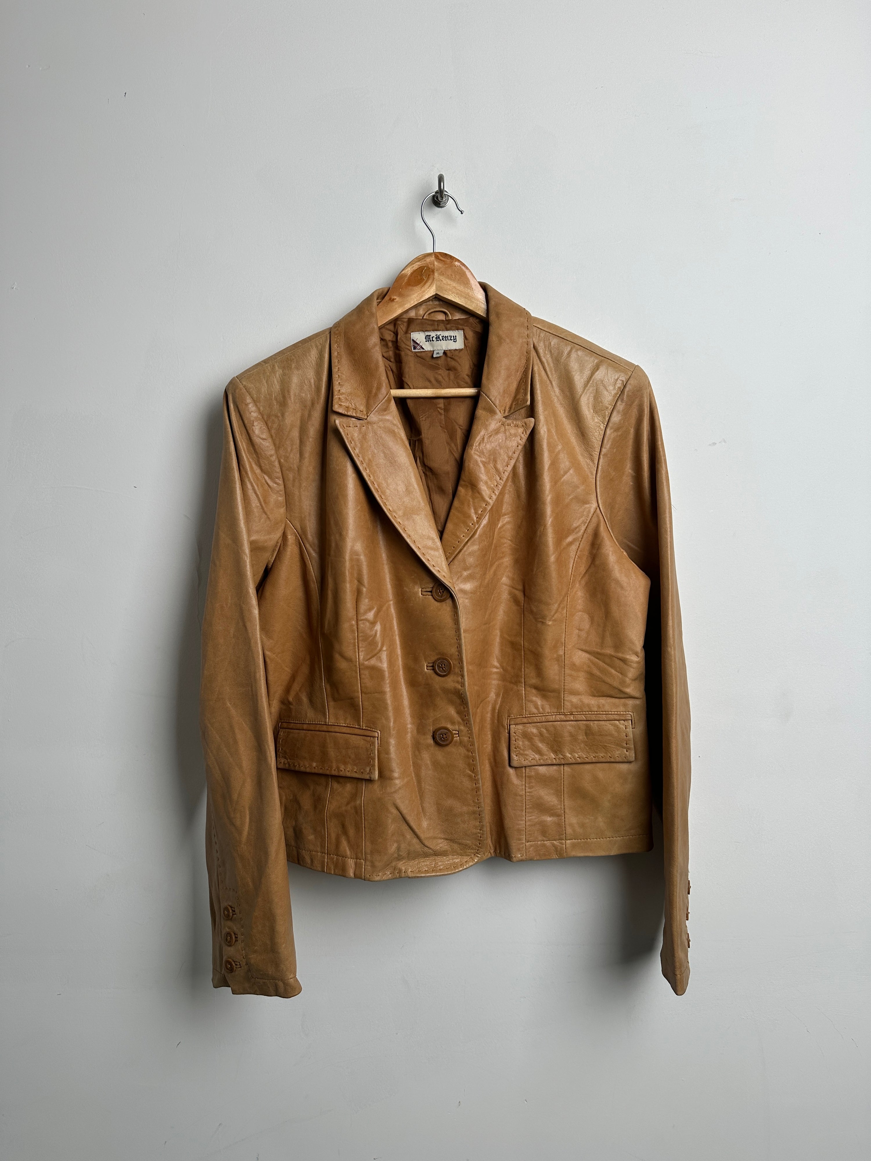 Mr Kenzy light brown leather blazer - thrift.mt