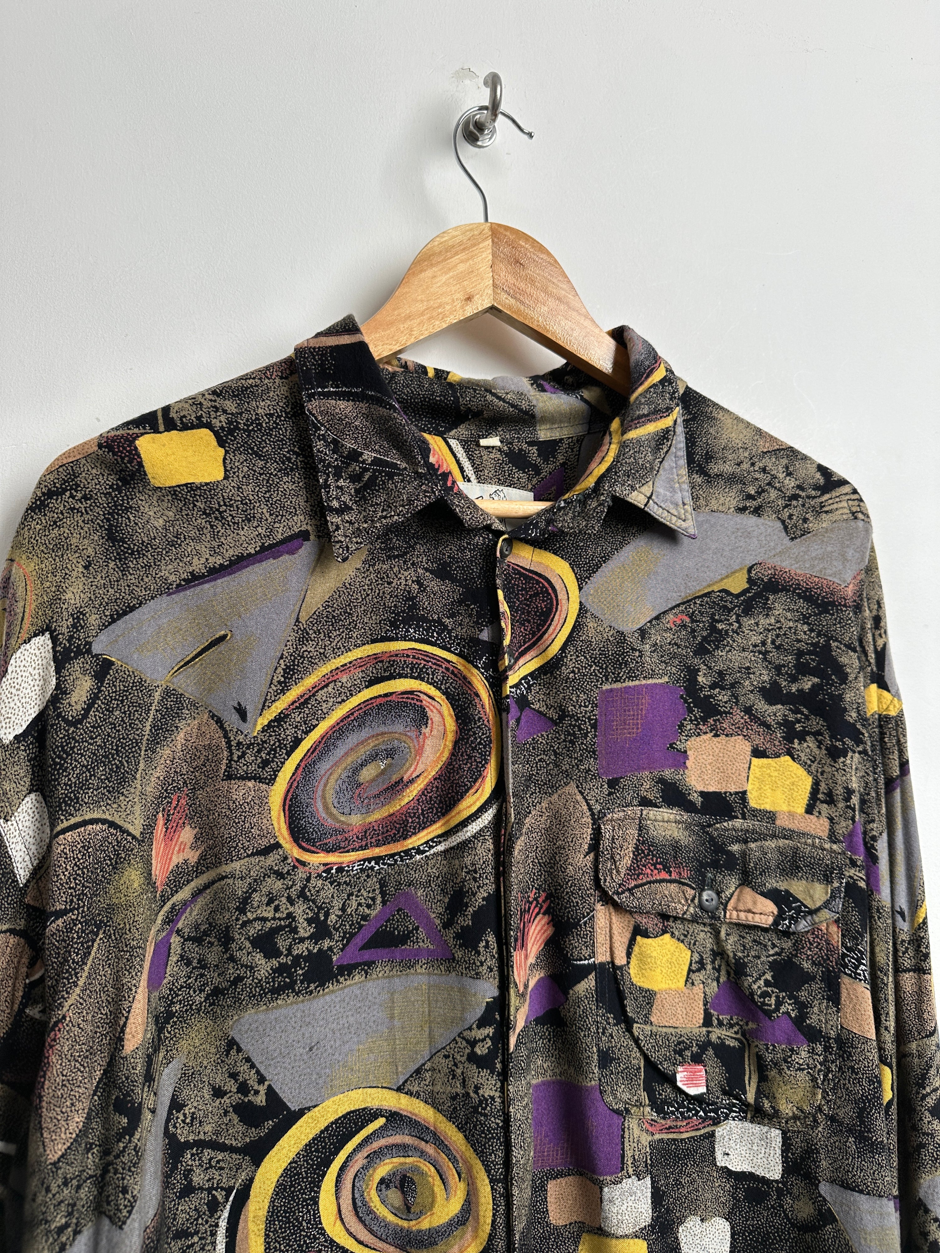 90s Vintage Goouch Abstract All Over Print Button Up Shirt