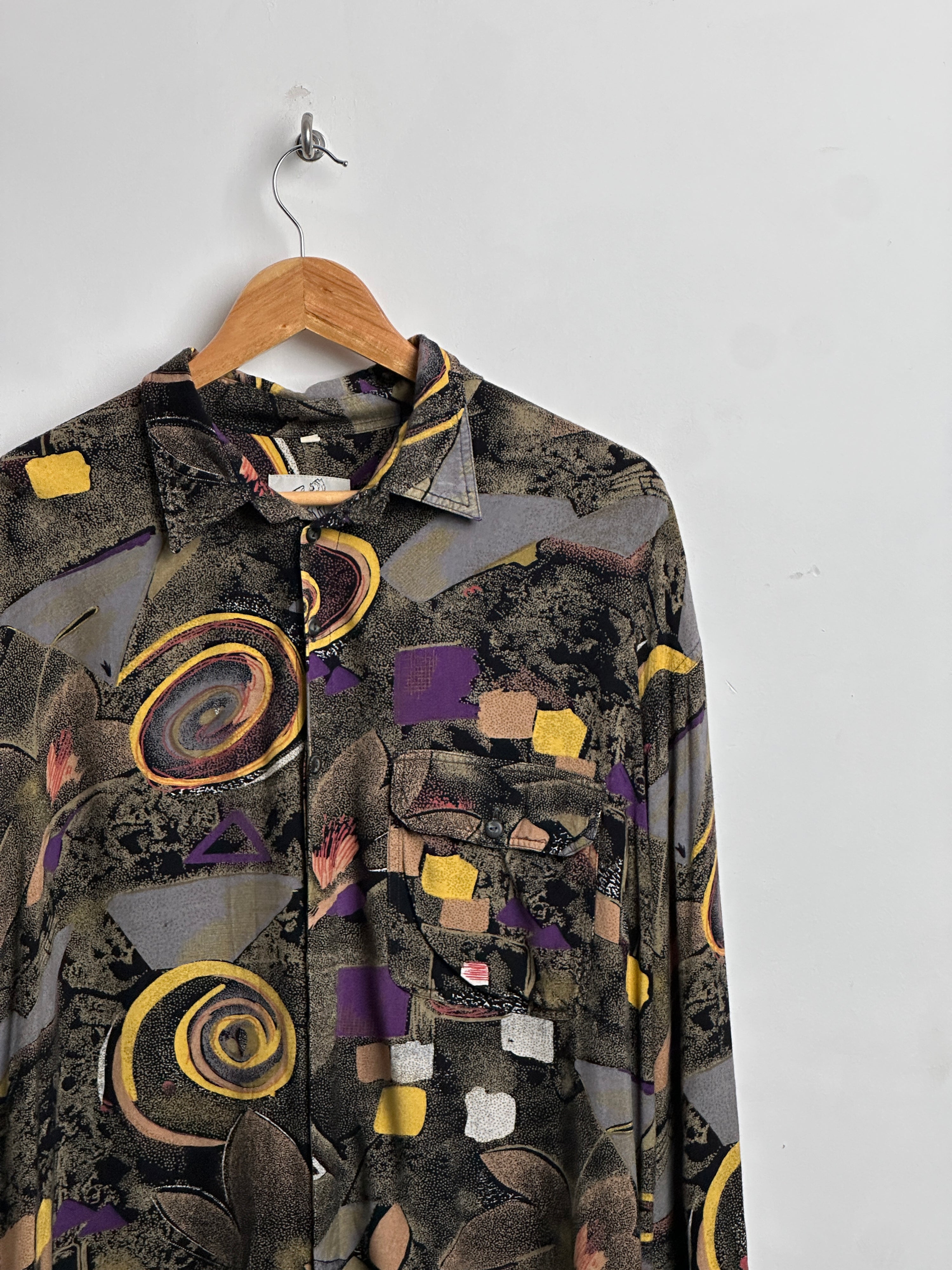 90s Vintage Goouch Abstract All Over Print Button Up Shirt