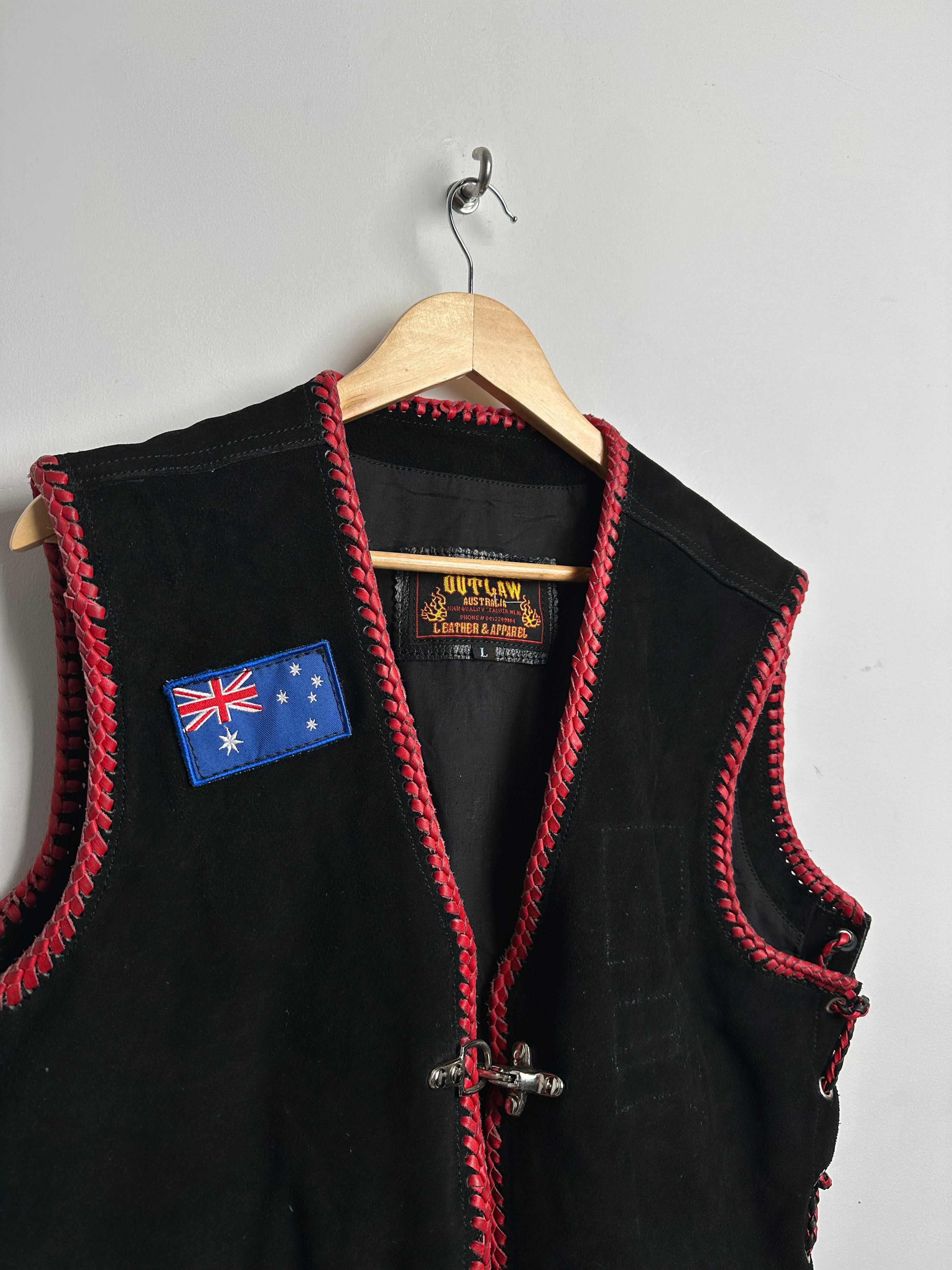 OUTLAW AUSTRALIA leather vest red and black - thrift.mt