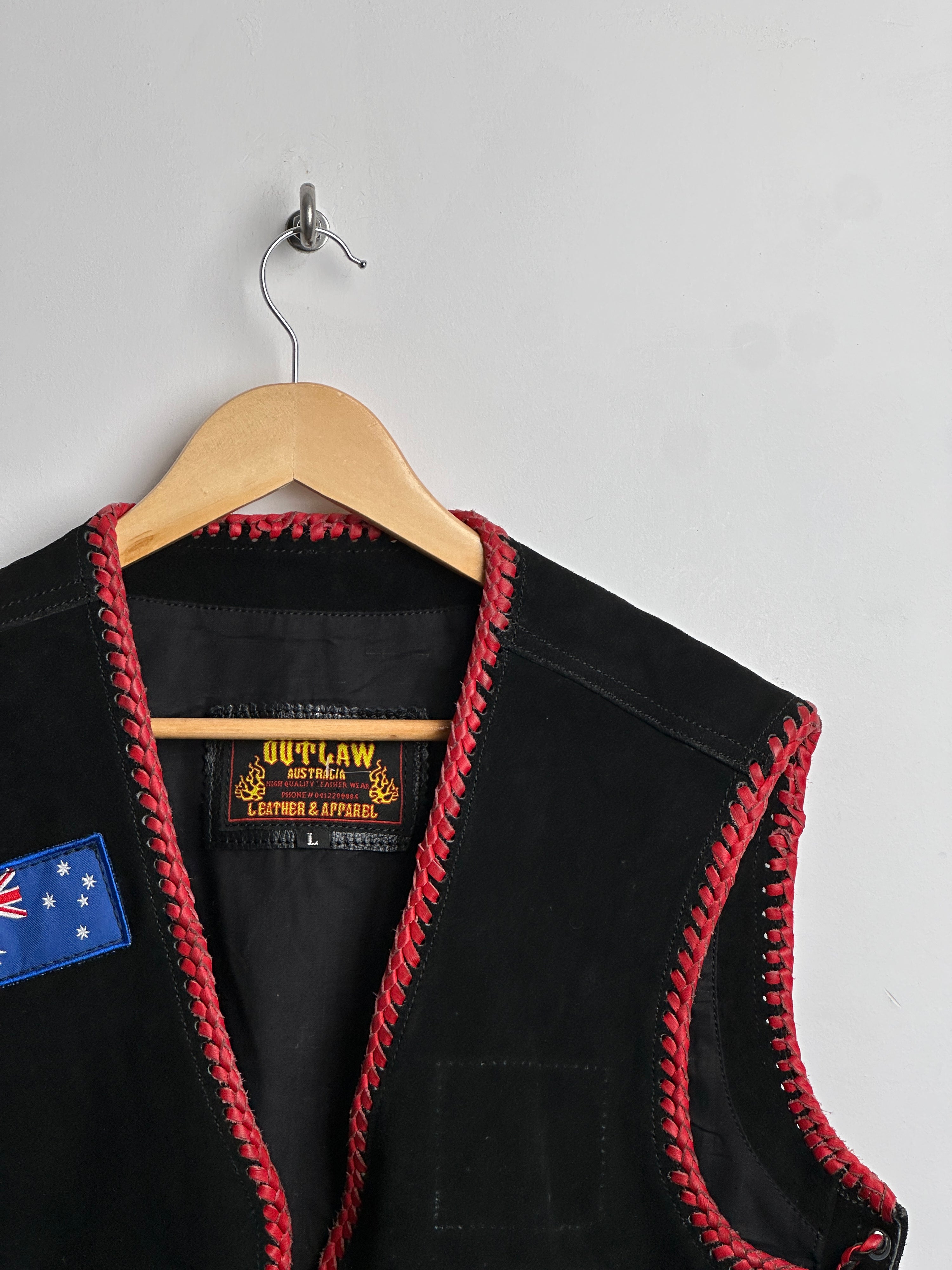 OUTLAW AUSTRALIA leather vest red and black - thrift.mt