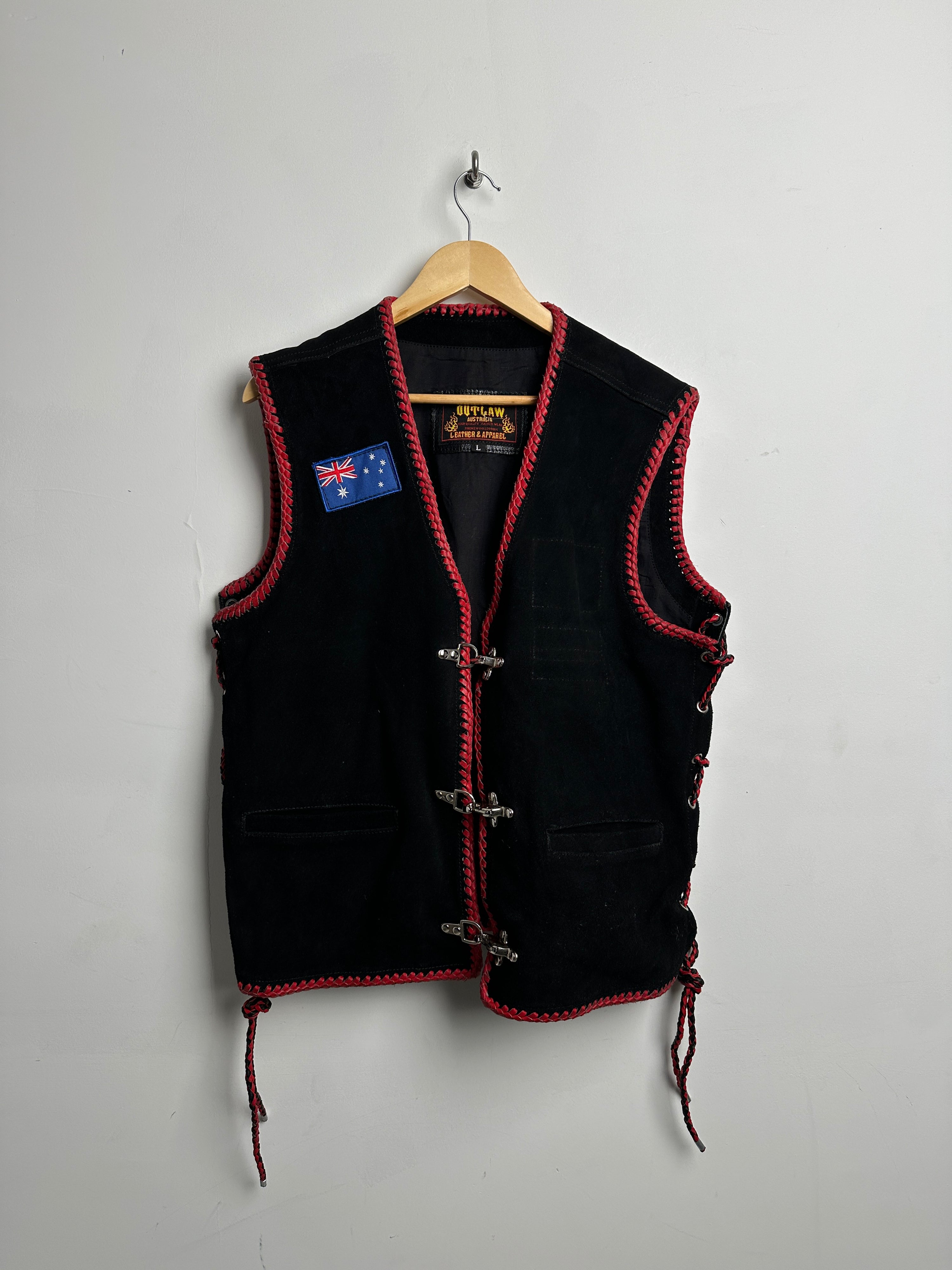 OUTLAW AUSTRALIA leather vest red and black - thrift.mt