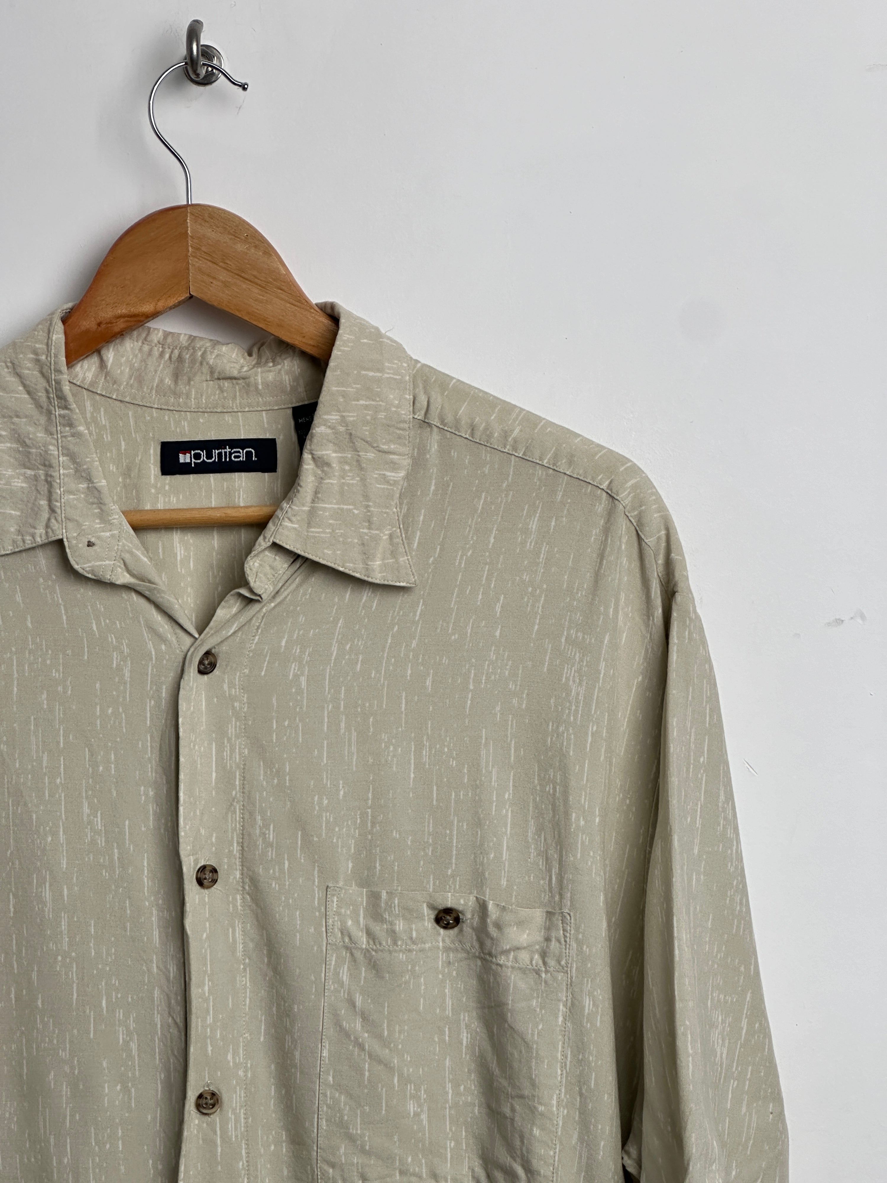 Puritan short sleeve shirt in beige with blue flowers - thrift.mt