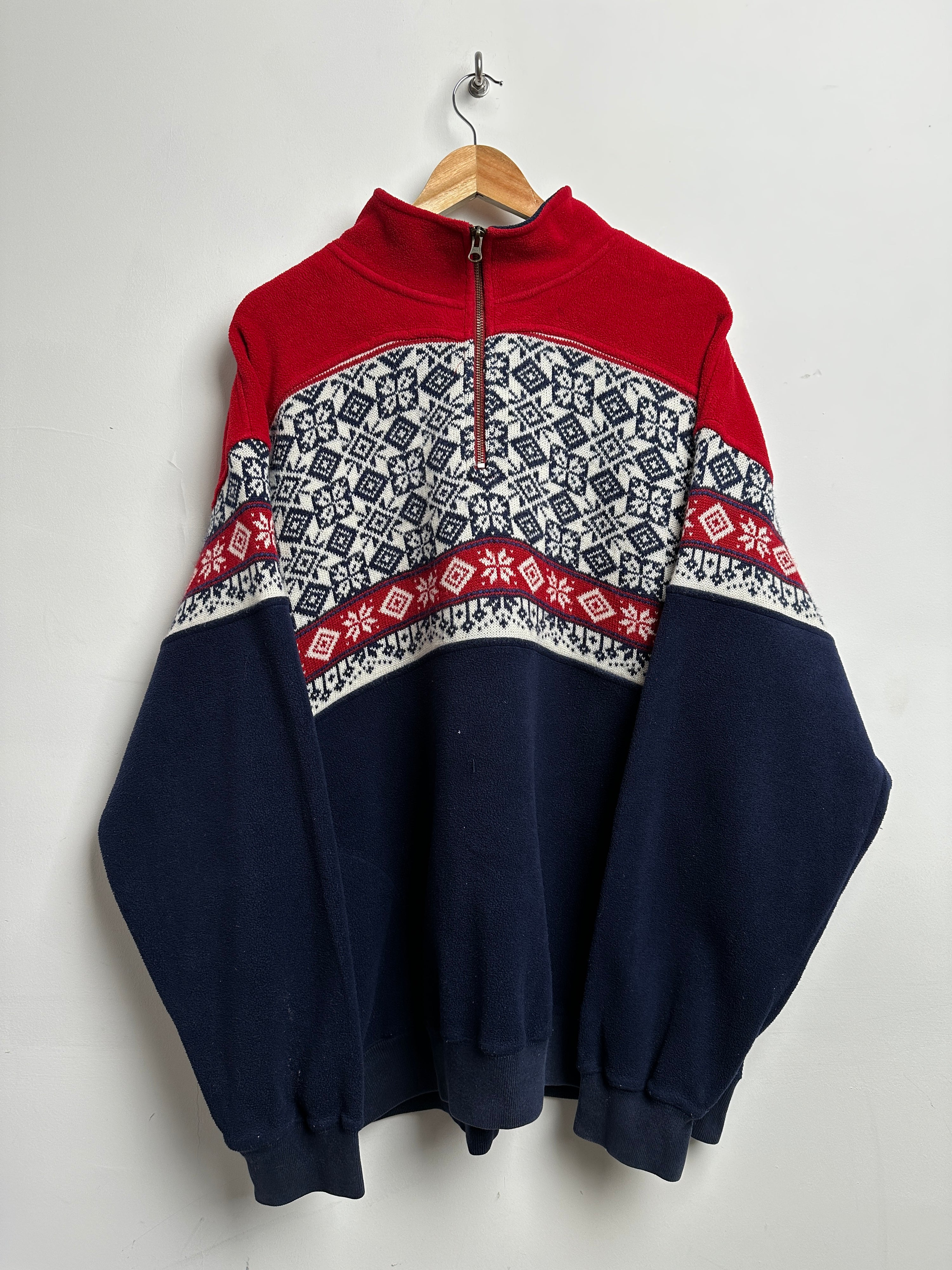 TOMMY HILFIGER fleece quarter zip in red and blue - thrift.mt