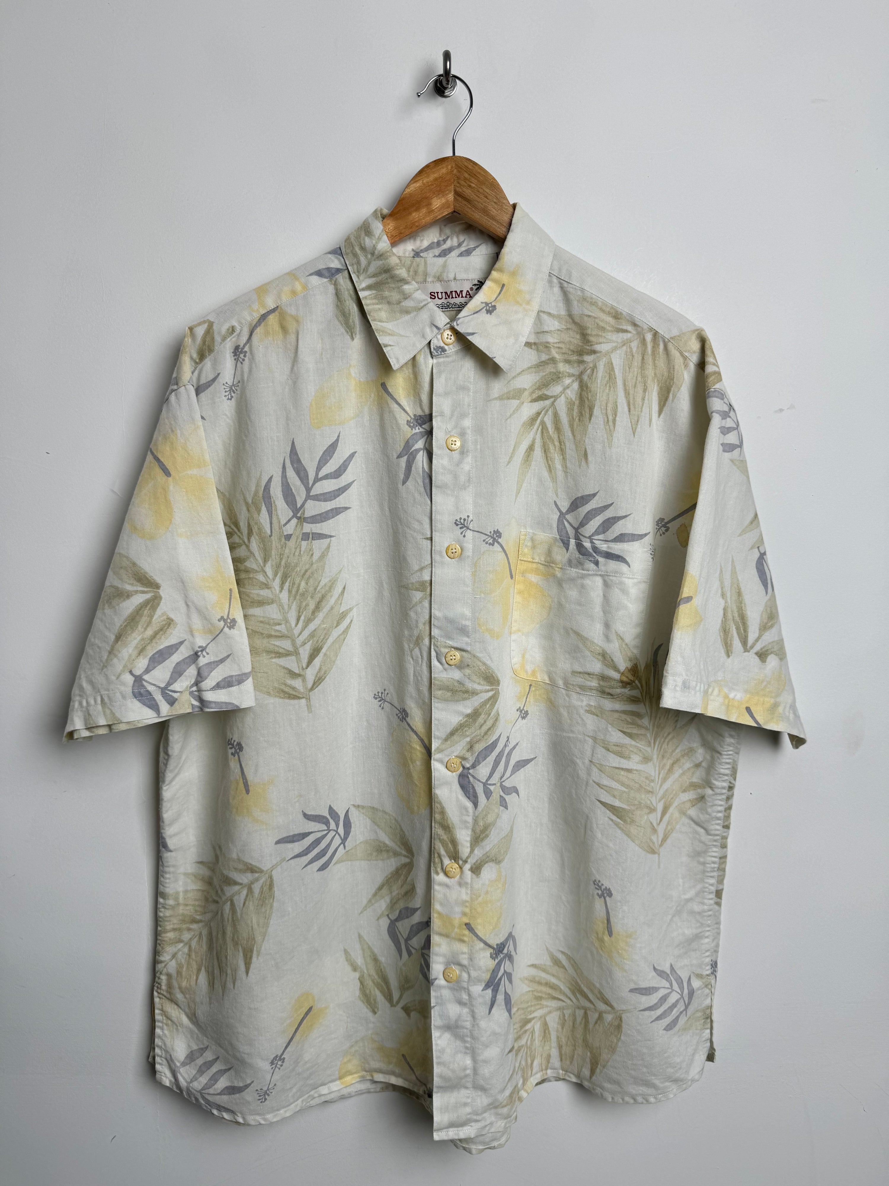 SUMMA vintage shirt in yellow with plant print - thrift.mt