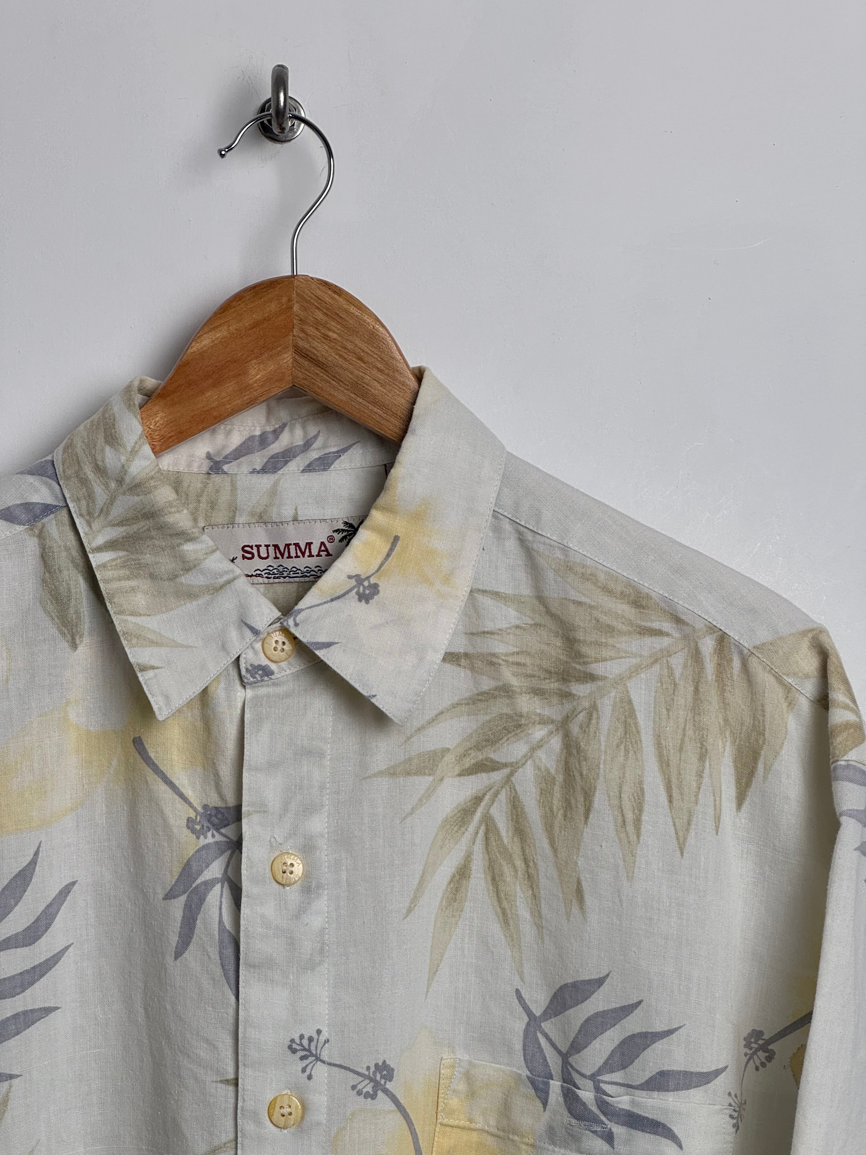 SUMMA vintage shirt in yellow with plant print - thrift.mt